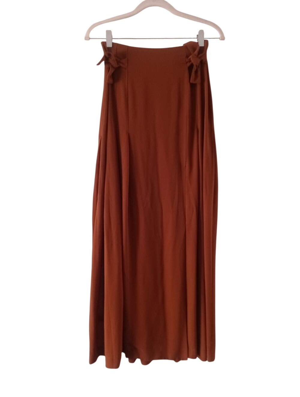 Reina Diaz Collection Flowy Rust Maxi Skirt Waist Ties Front Split Size 5